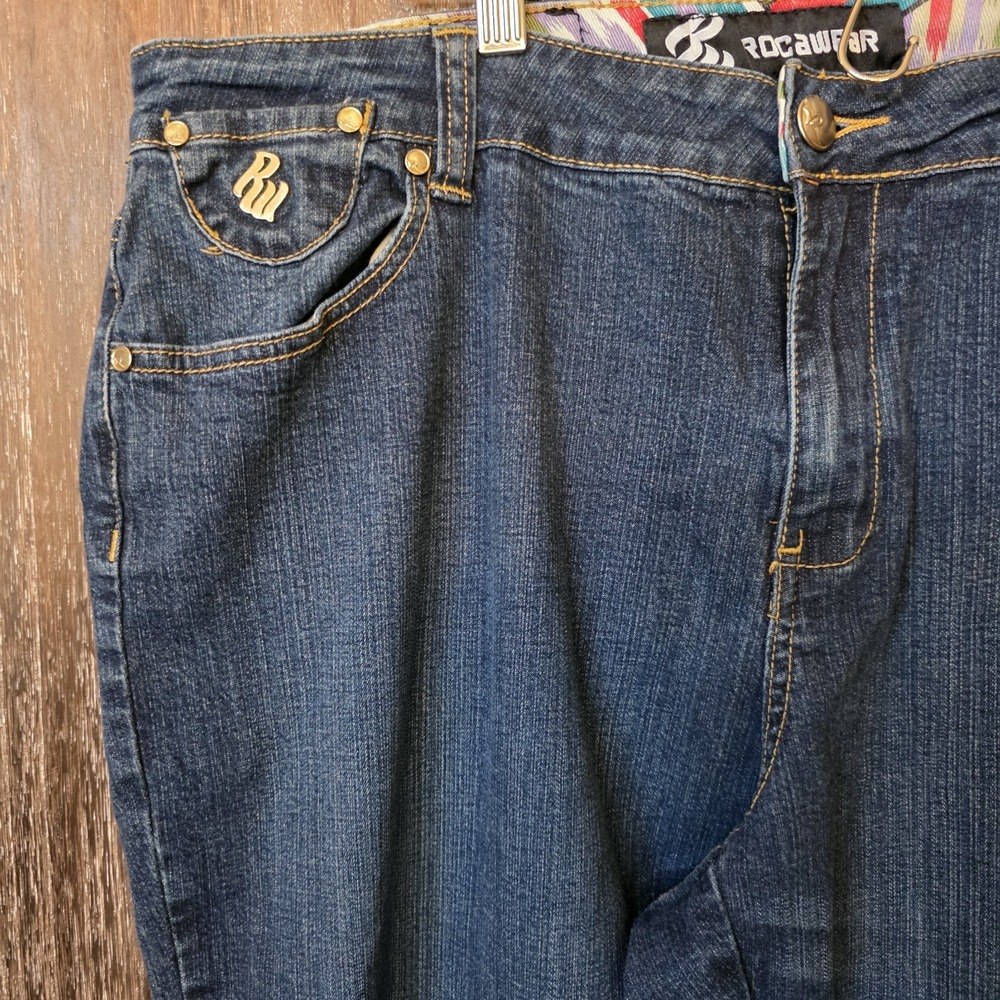 Dark Blue Women’s Jeans with Colorful Embroidered Back Pockets - Picture 3 of 8